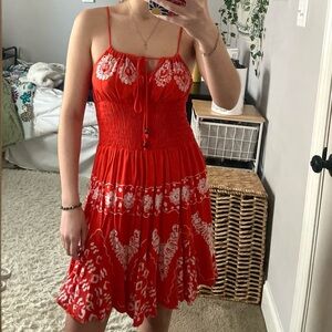 Dark Orange with White Detailed Adjustable Dress